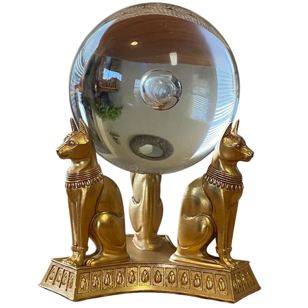 Vintage Rare 24K GP Franklin Mint Egyptian Bast Cat Sculpture With Crystal Ball